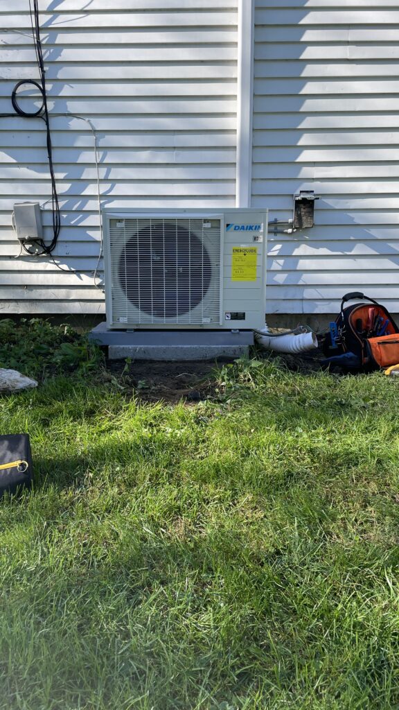 New Daikin heat pump installed by Metro HVAC as part of a dual-fuel system in Camp Hill, PA.