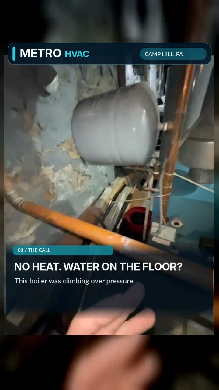 Actual Metro HVAC boiler service video still from a no-heat pressure diagnostic in Camp Hill PA