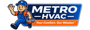 Metro HVAC logo with the company name and mascot.