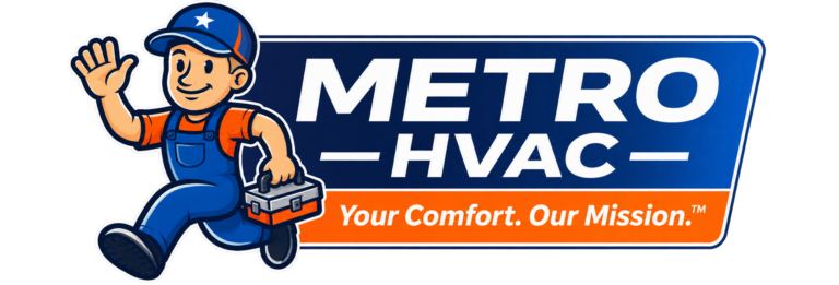 Metro HVAC logo with the company name and mascot.