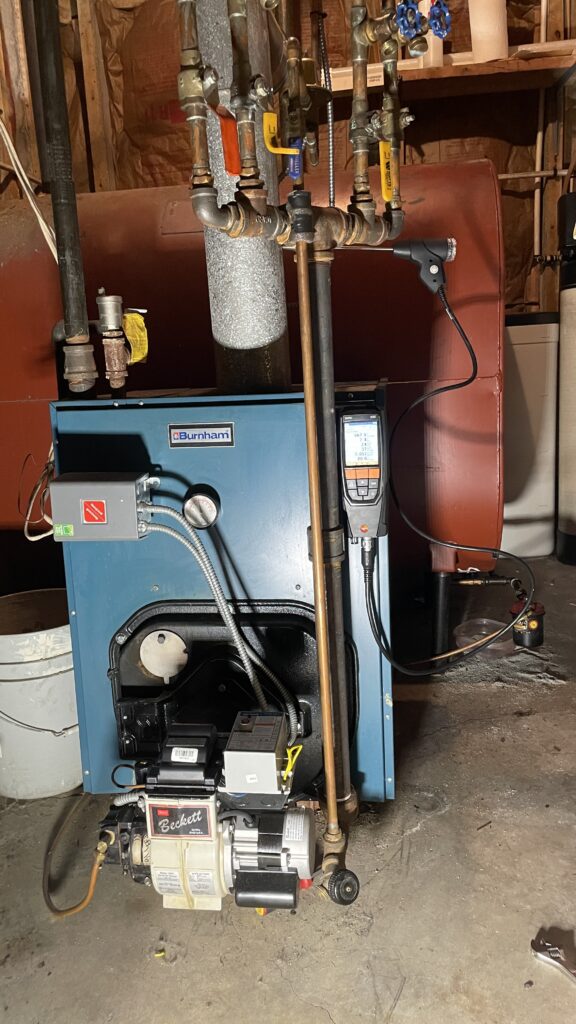 Burnham oil-fired boiler during Metro HVAC maintenance in York Haven, PA.